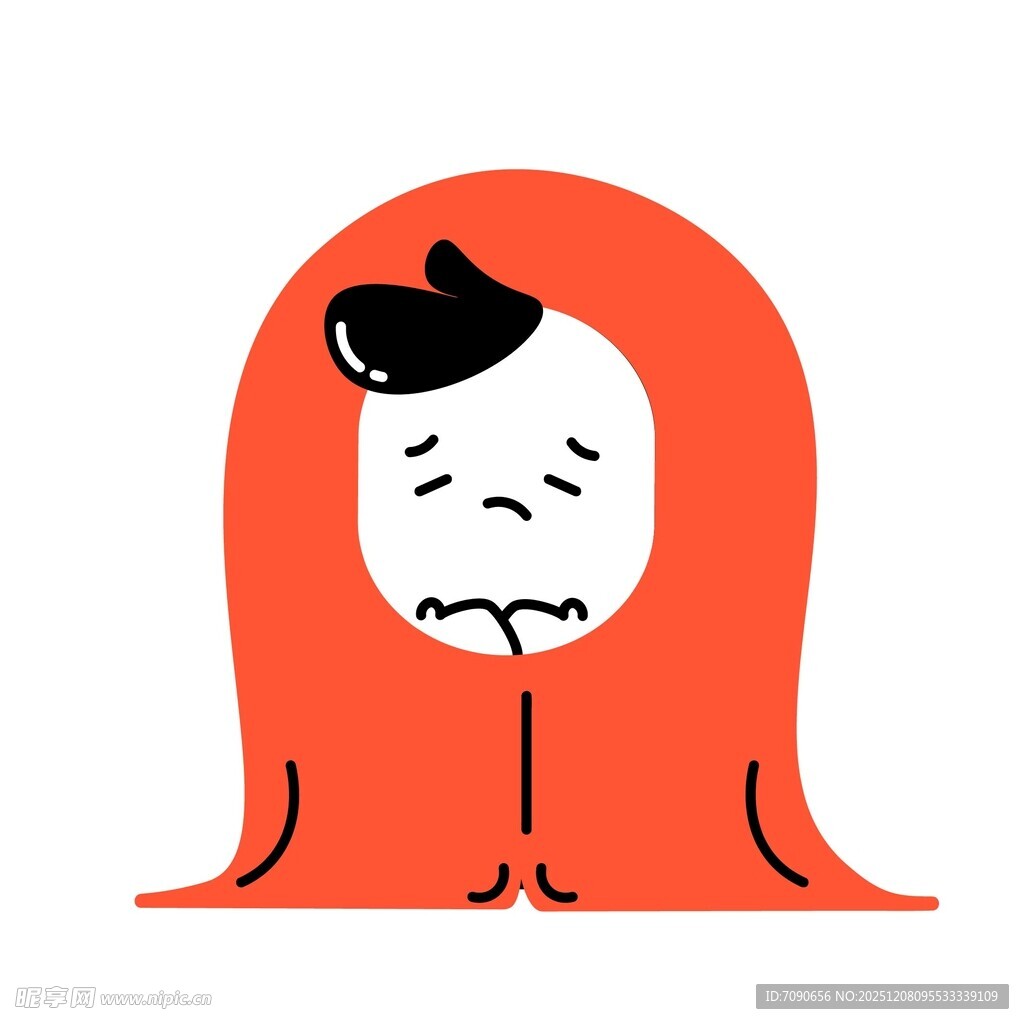 悲伤长发卡通人物形象