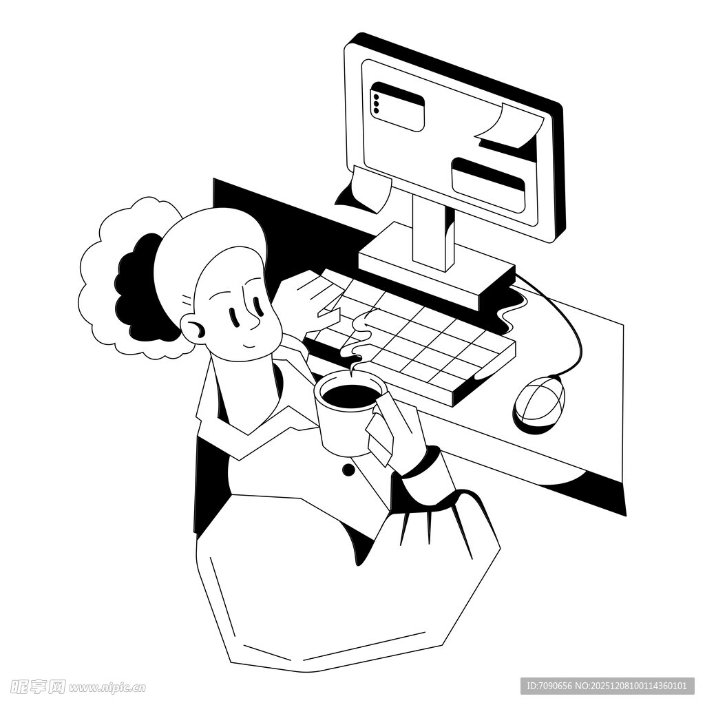 女孩专注于电脑前工作