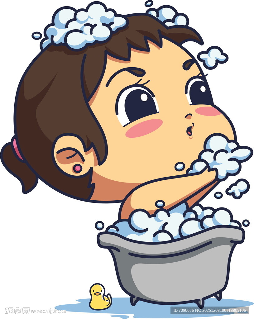 小女孩愉快地在盆中洗澡