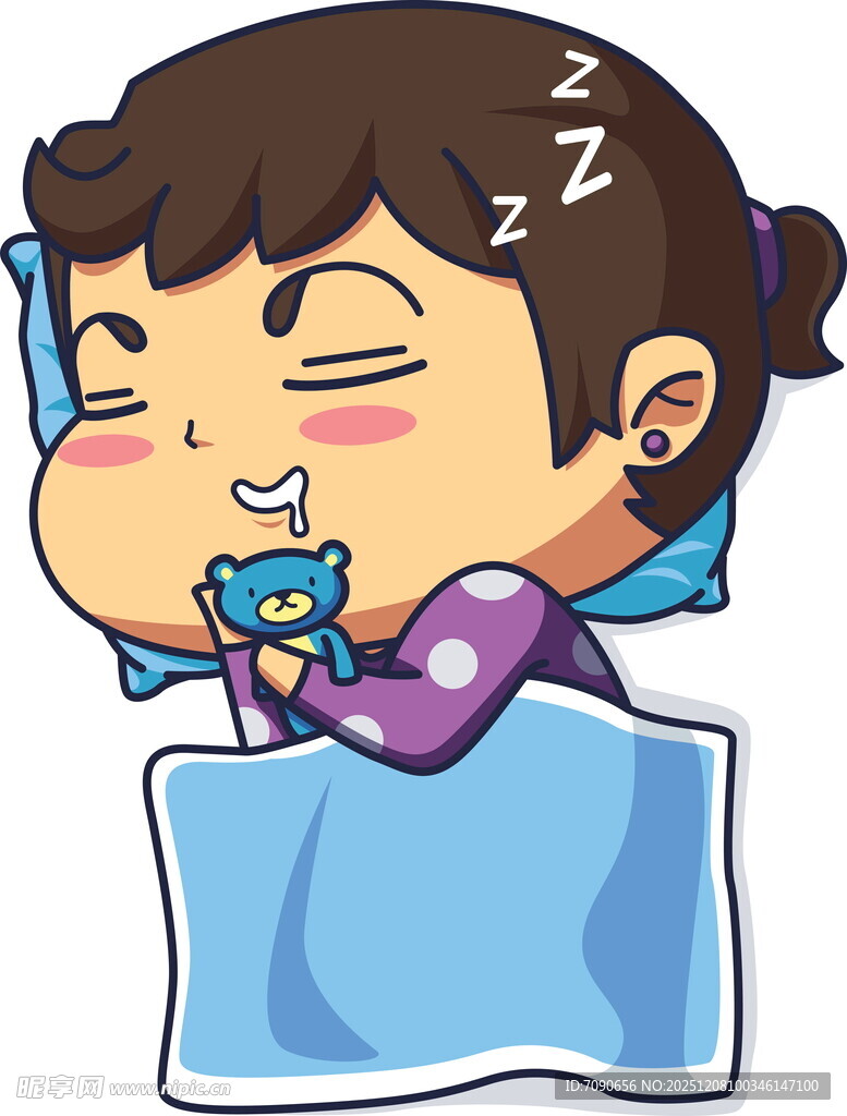 熟睡女孩与可爱玩偶