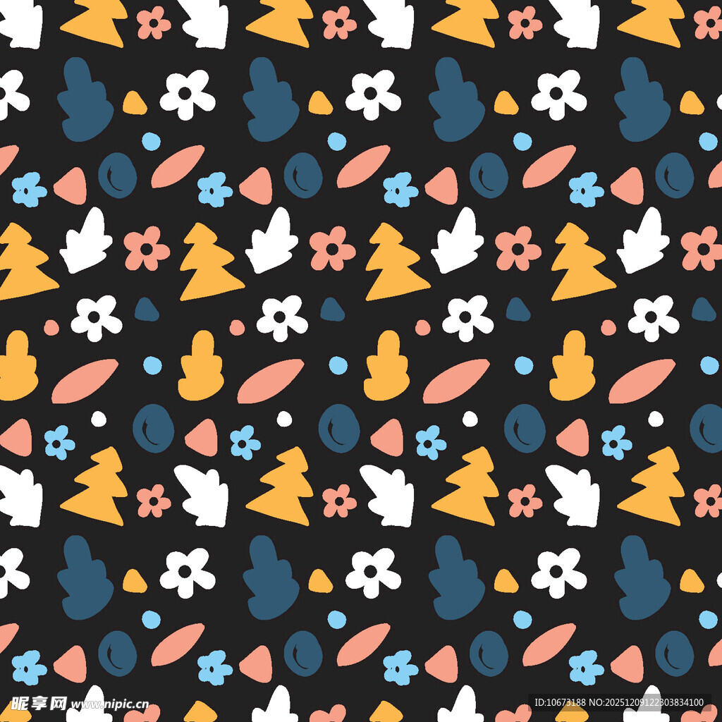 可爱动物花卉无缝图案