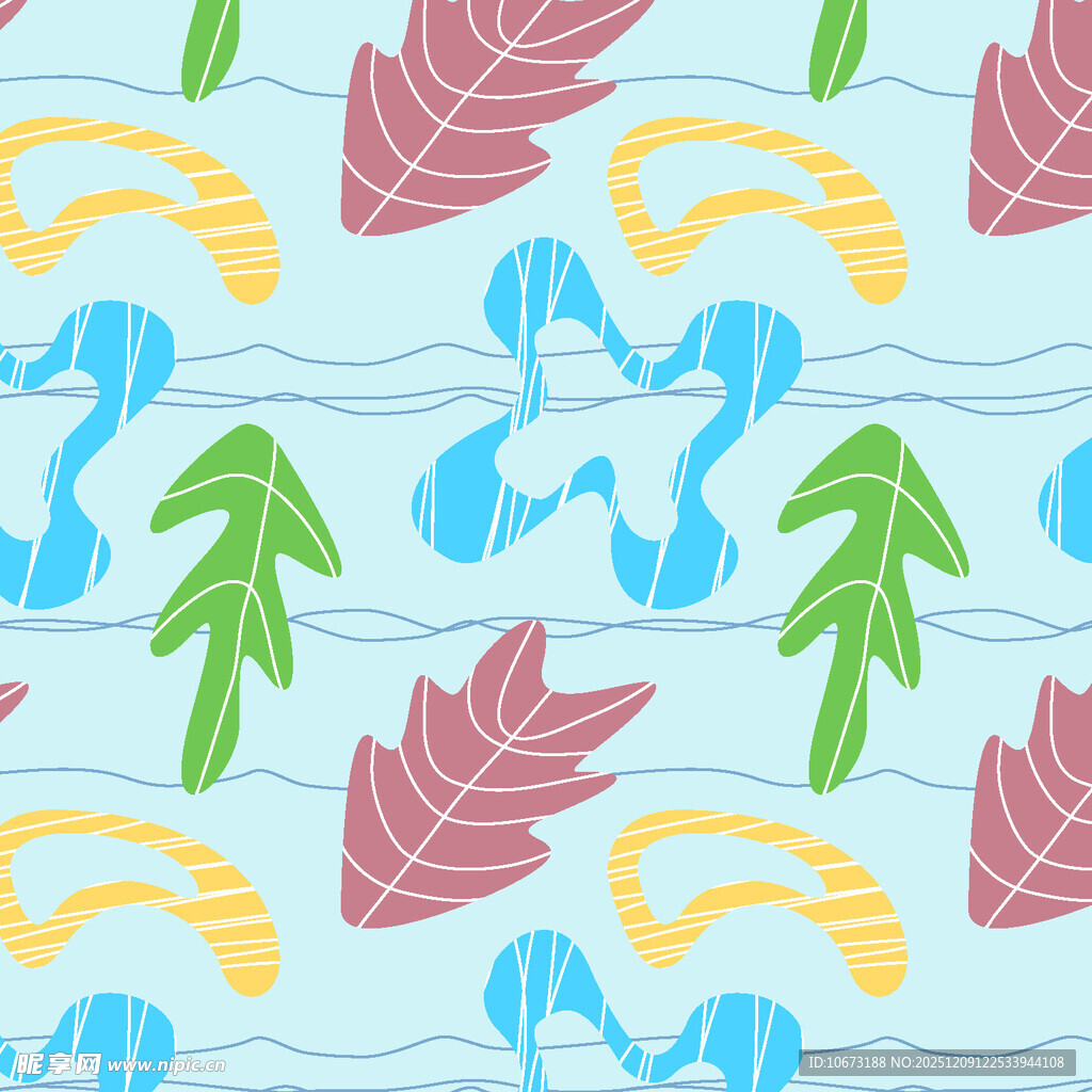 海洋风植物图案无缝背景