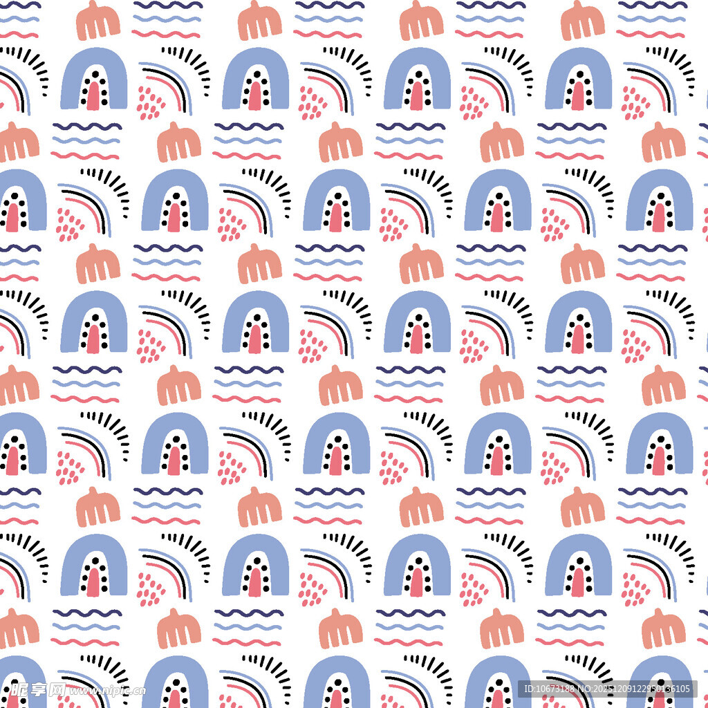 卡通风格海洋元素无缝图案