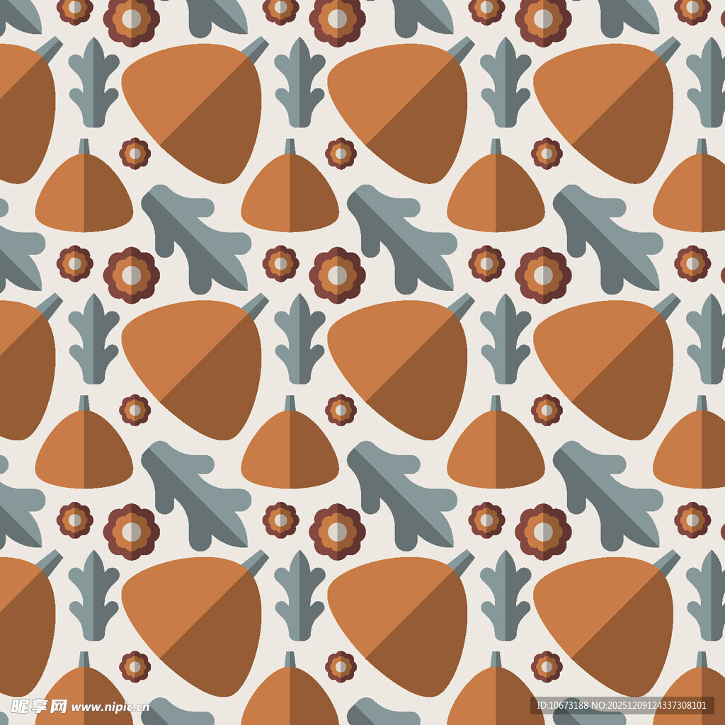 橡果与枝叶的无缝图案