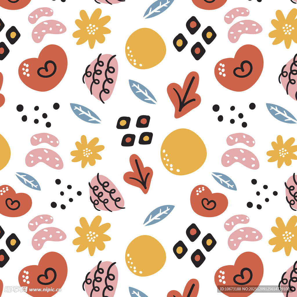 手绘多彩几何花卉图案背景