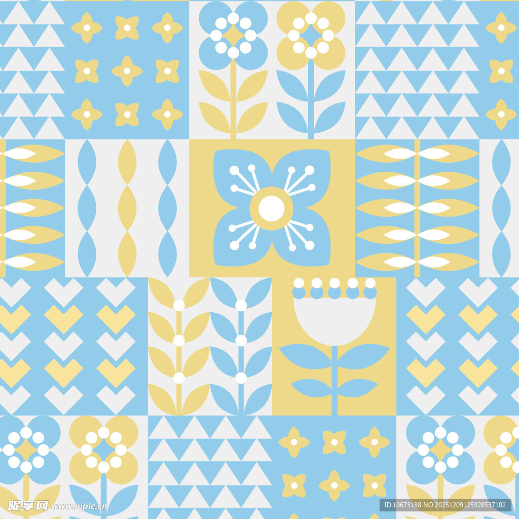 蓝黄几何花卉图案背景