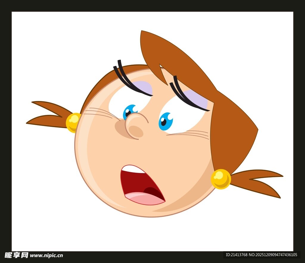 惊讶表情的卡通女孩头像