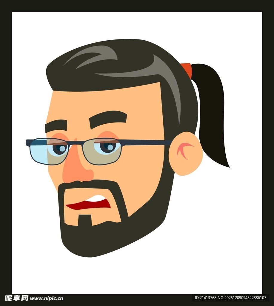 戴眼镜扎马尾的男士头像