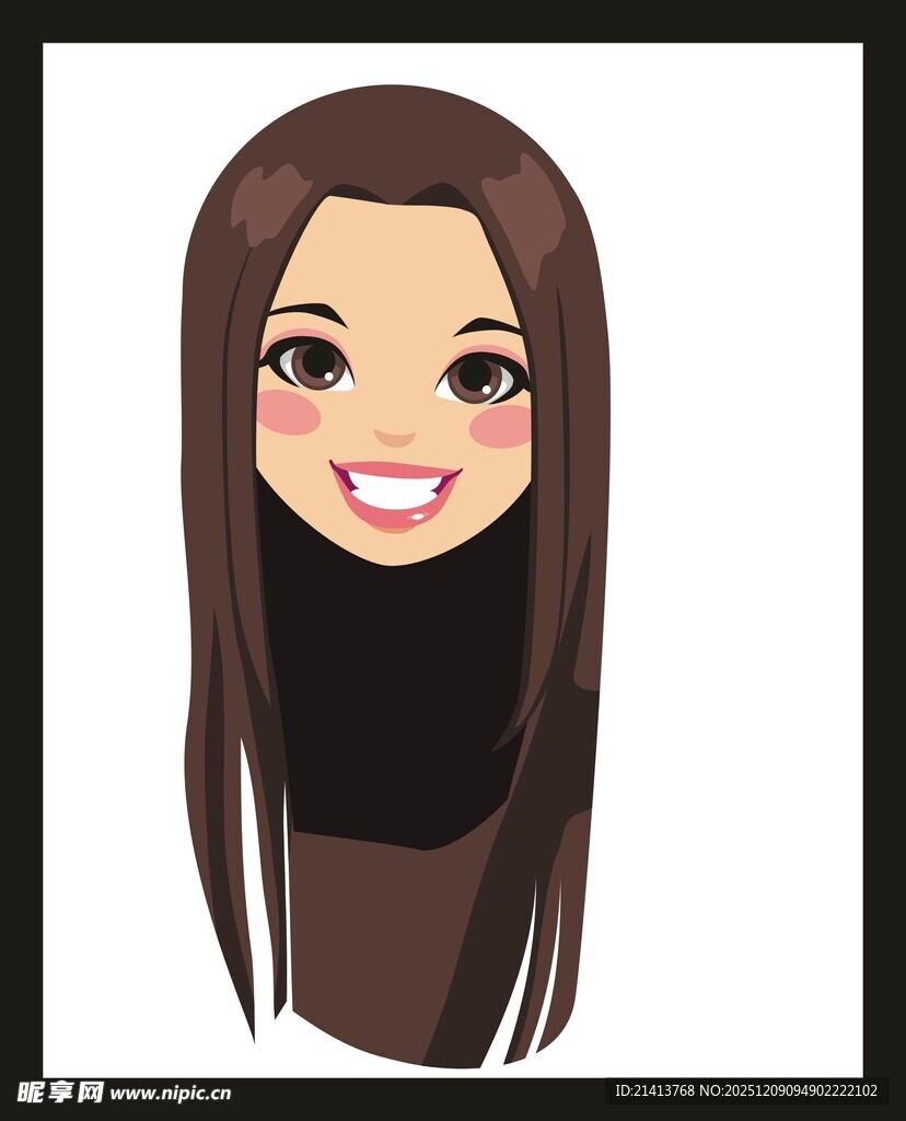 长发微笑卡通女孩形象