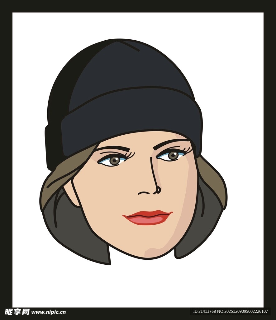 戴黑色帽子的女性头像