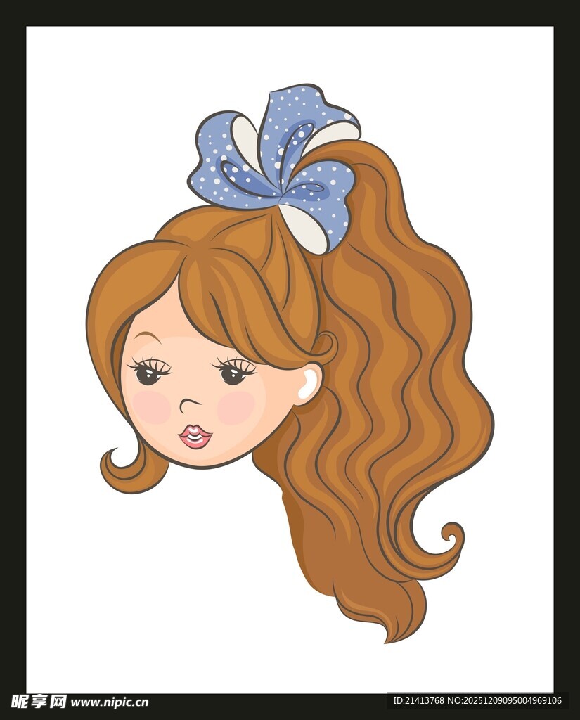 扎马尾戴蓝蝴蝶结的女孩