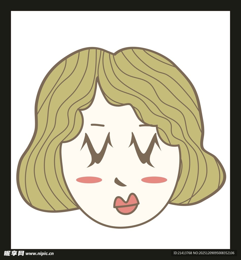 闭眼微笑的卡通女孩头像