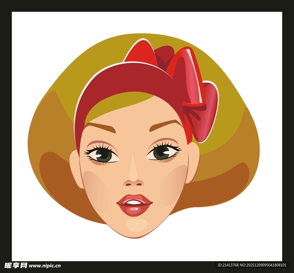 复古风戴红头巾的女性头像