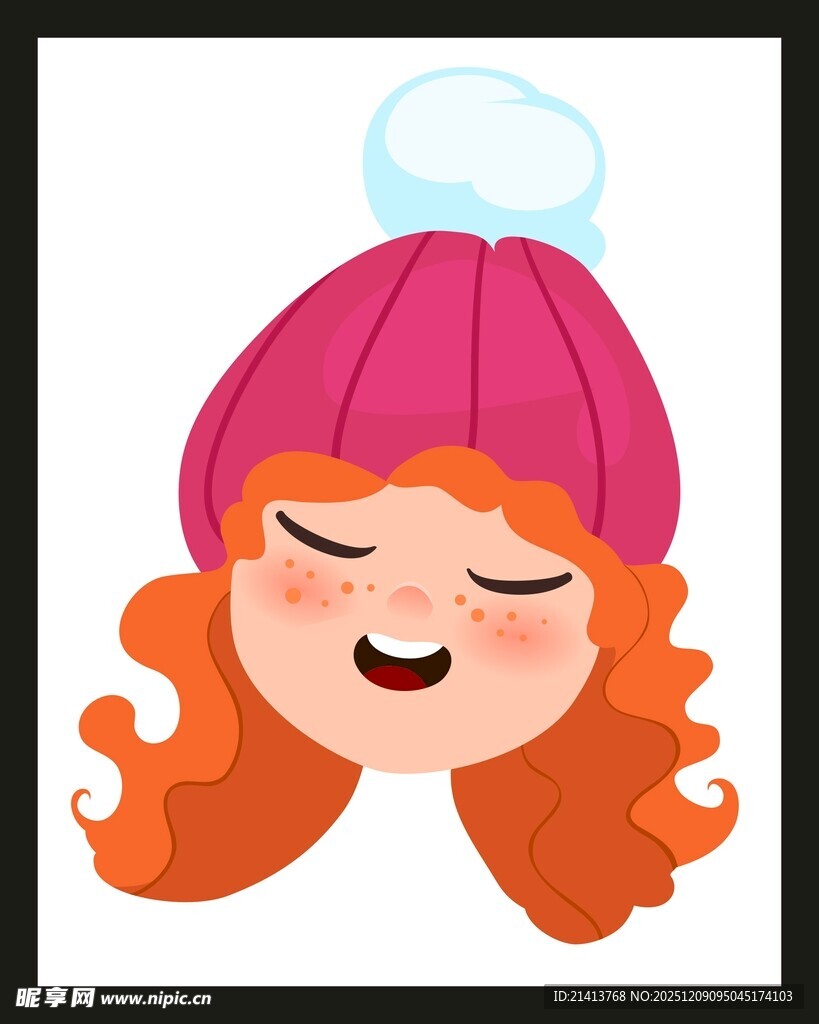 戴帽微笑的卷发女孩