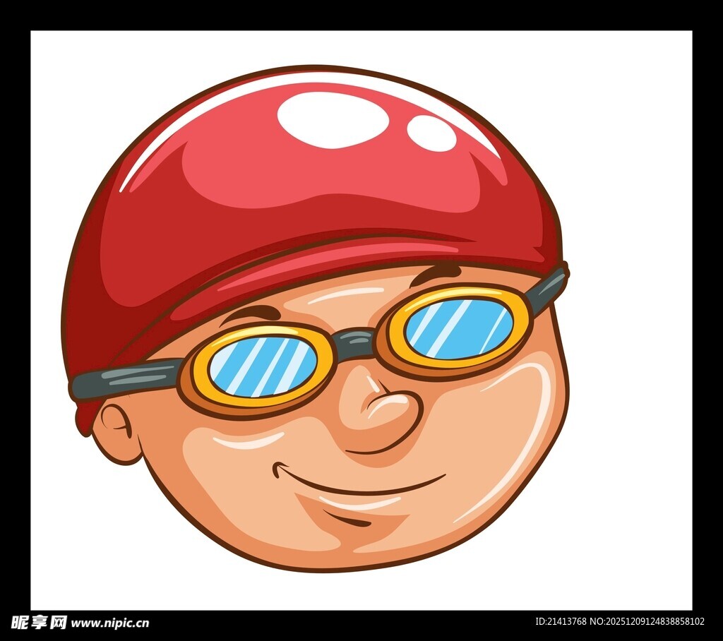 戴泳帽泳镜的卡通笑脸