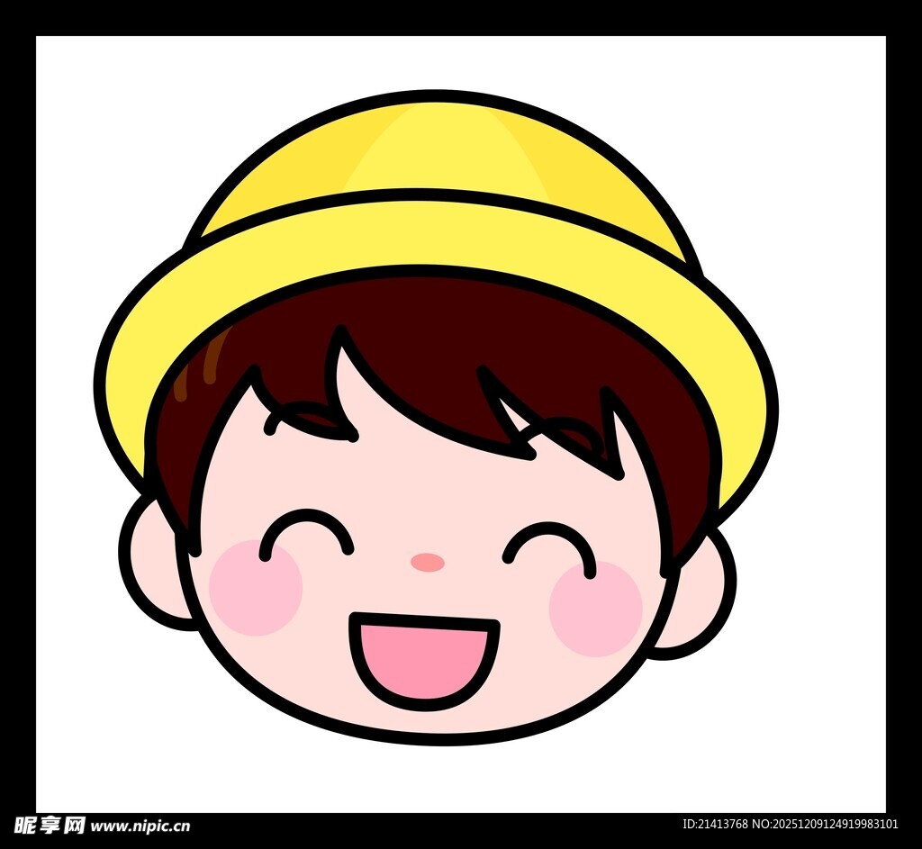 戴黄帽的开心卡通小孩