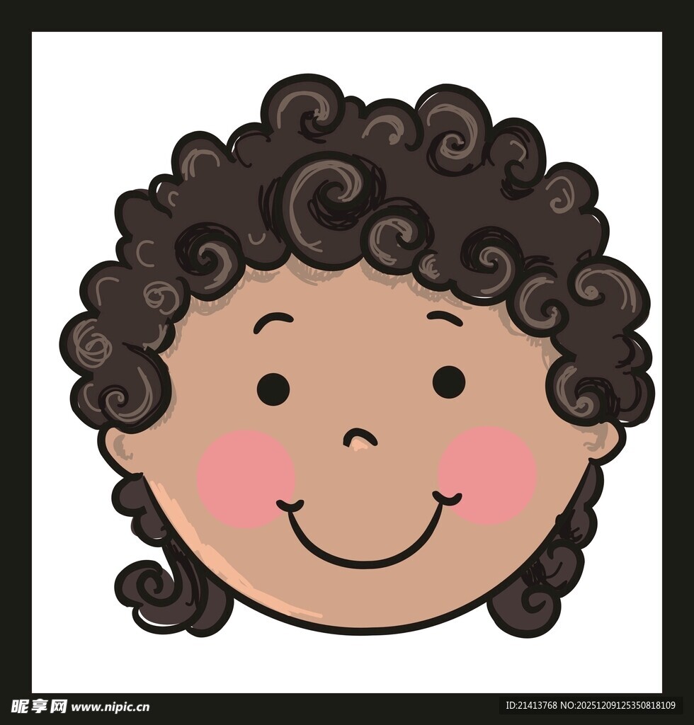 卷发笑脸卡通小孩头像