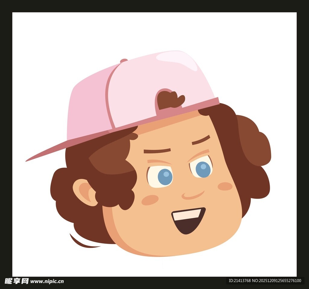 戴粉帽的卷发笑脸人物