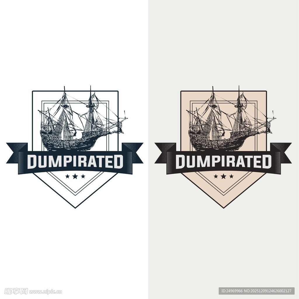 复古海盗船标志设计