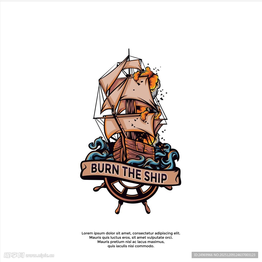 复古风格海盗船标志设计