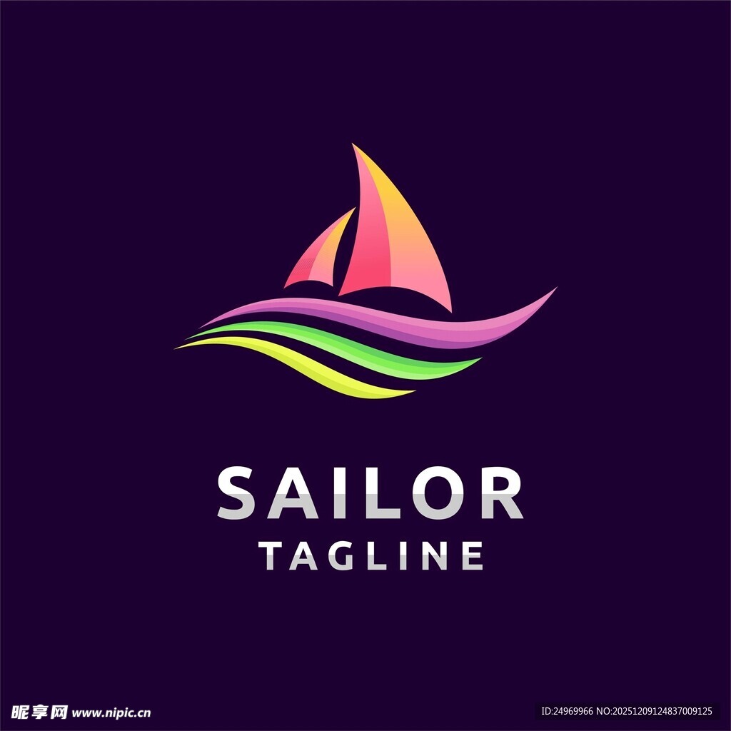 彩色帆船标志设计