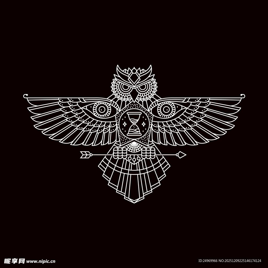 展翅猫头鹰简约图腾设计