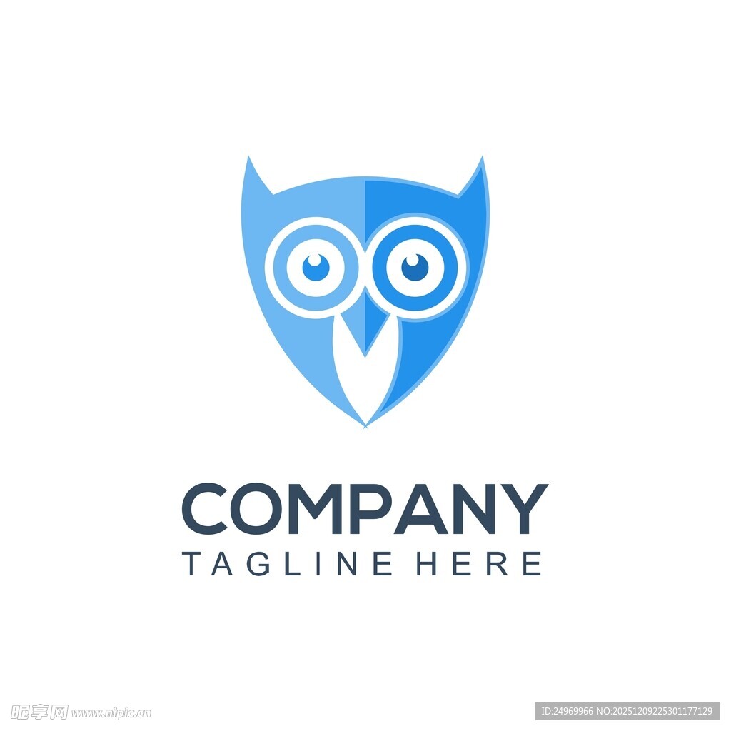 蓝色猫头鹰盾牌公司标志