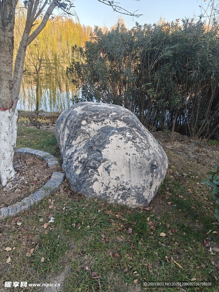 户外园林中的巨大景观石