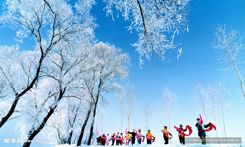 雪地中人群漫步赏景