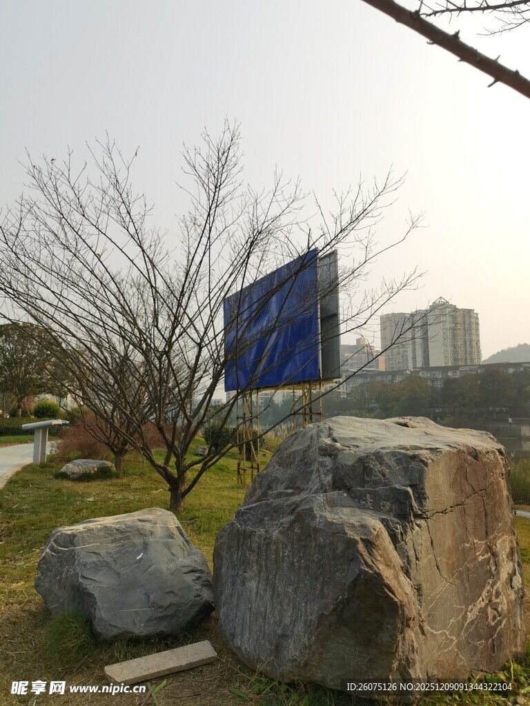 户外园林景观中的巨石