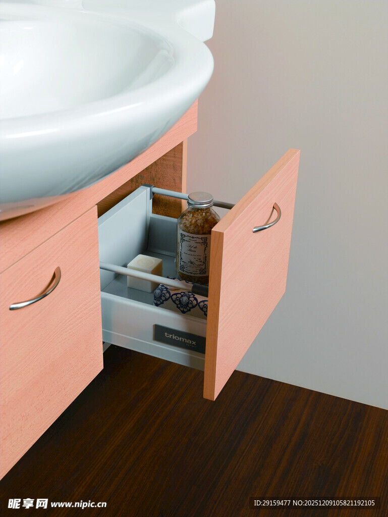 粉色浴室柜抽屉内部展示