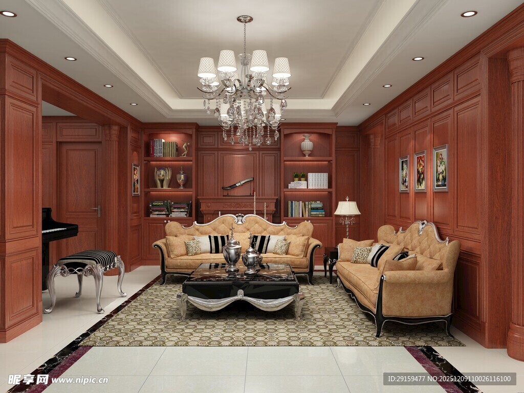 豪华木质客厅室内装饰