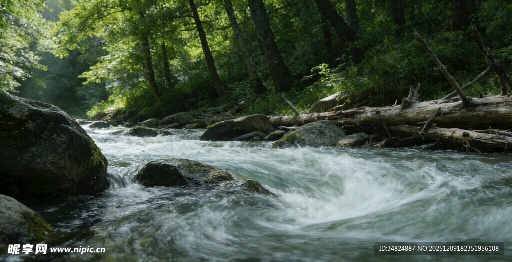 山间溪流潺潺绿意盎然