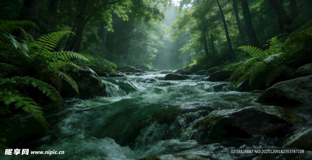 森林溪流自然清新之景