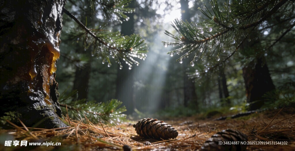 森林中洒落的梦幻光束