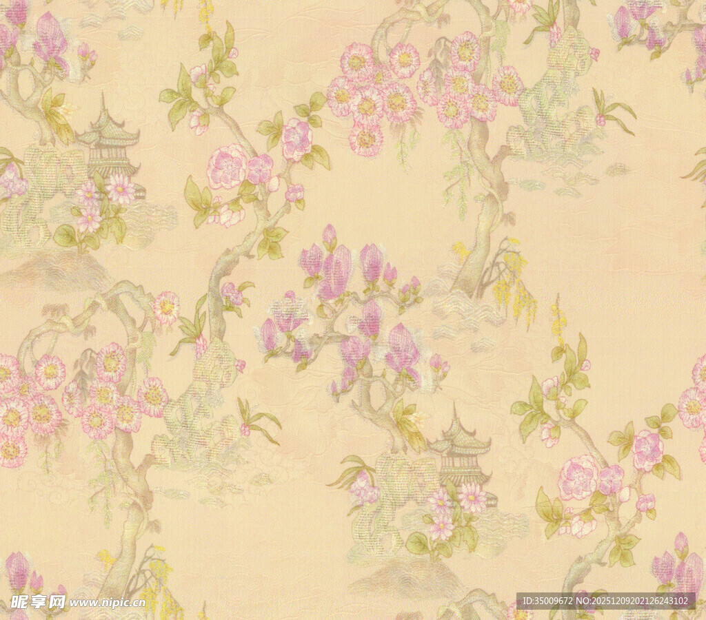 淡粉花卉图案背景纹理