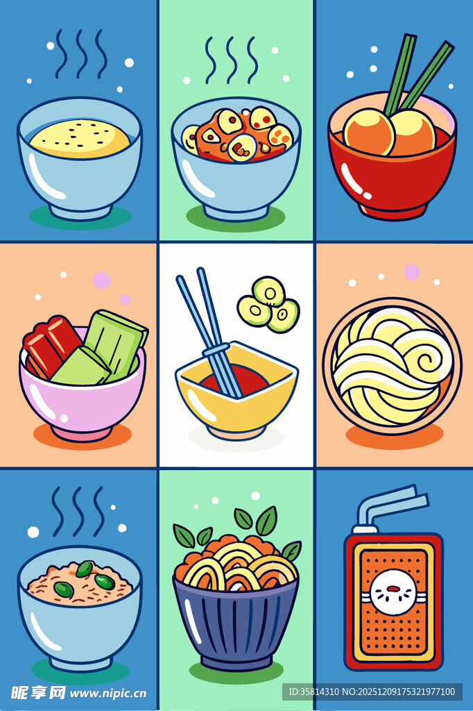 多彩美味汤品插画展示