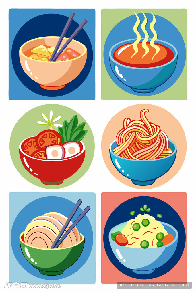 多彩面食美食插画
