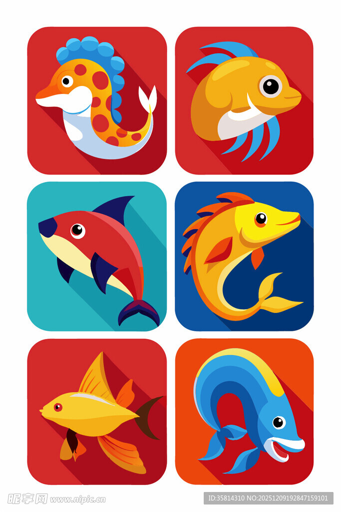 可爱海洋动物图标集合