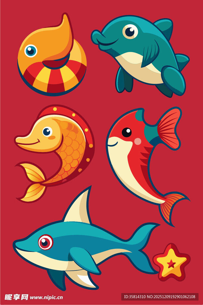 海洋动物卡通图案集合