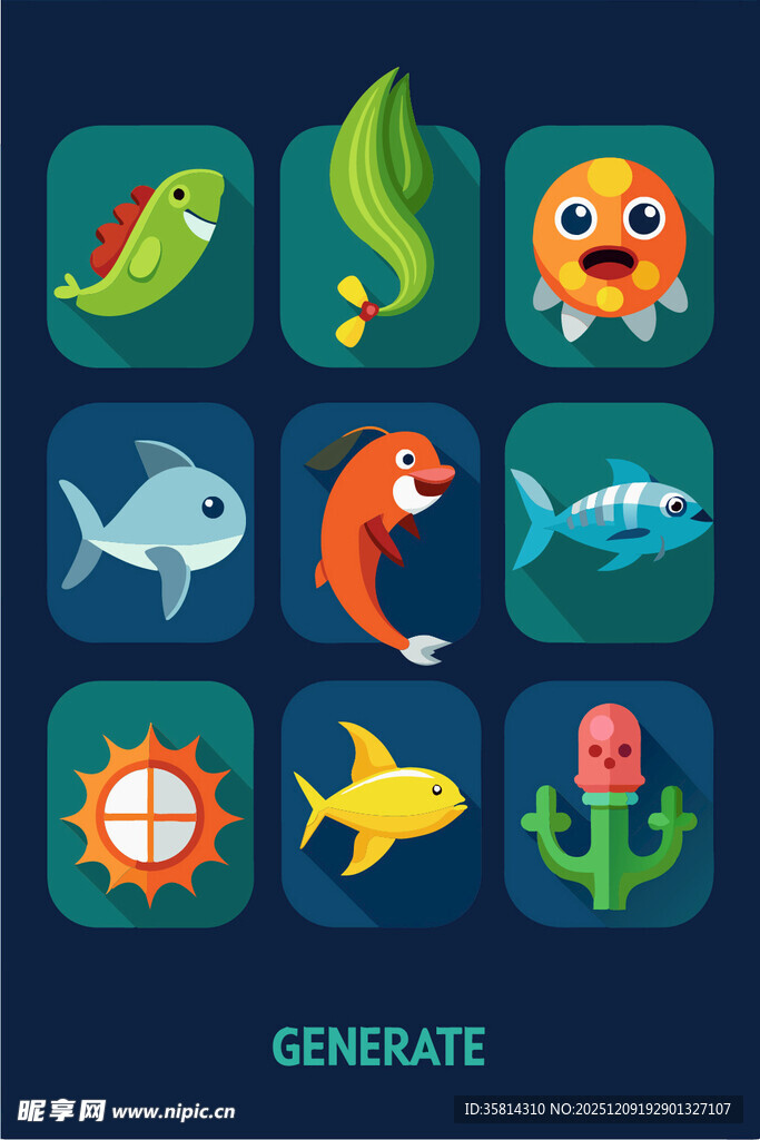 海洋动物图标集合