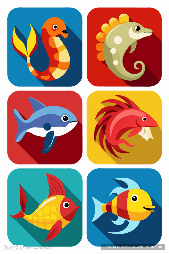 多彩海洋鱼类图标集合