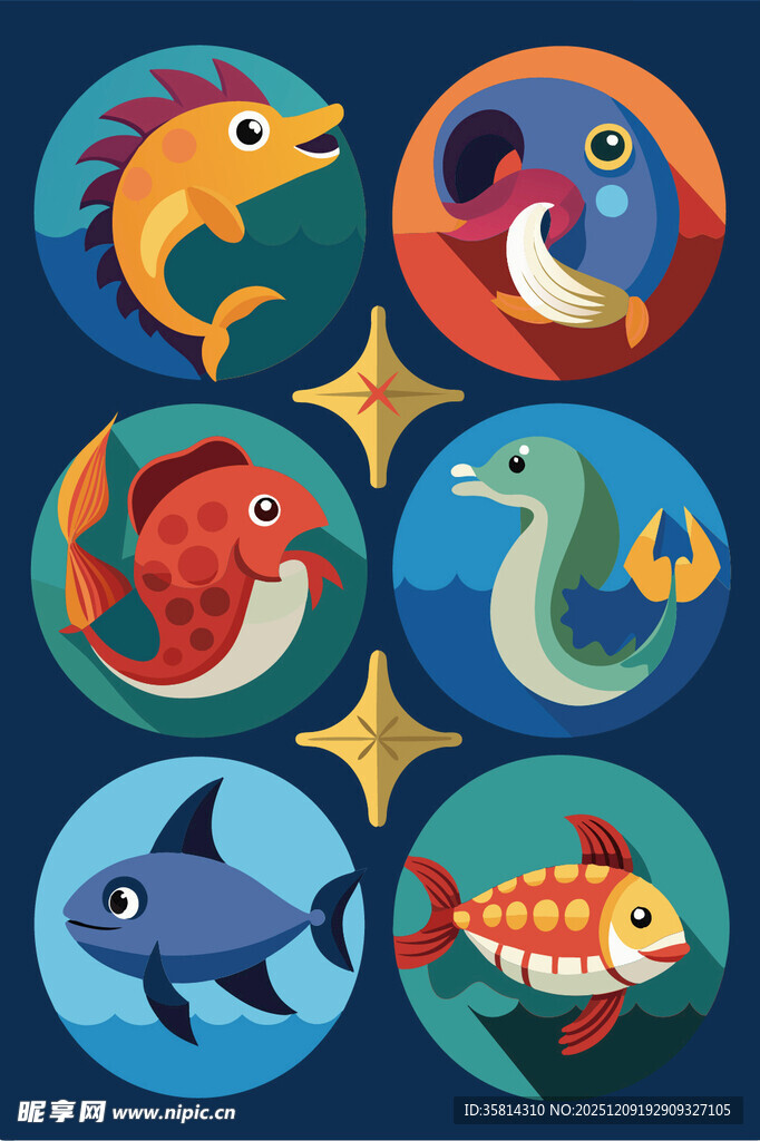 多彩海洋鱼类图案集合