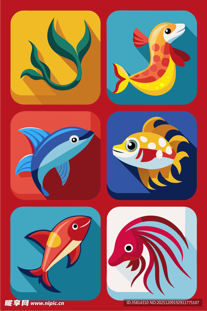 多彩海洋动物图标集合