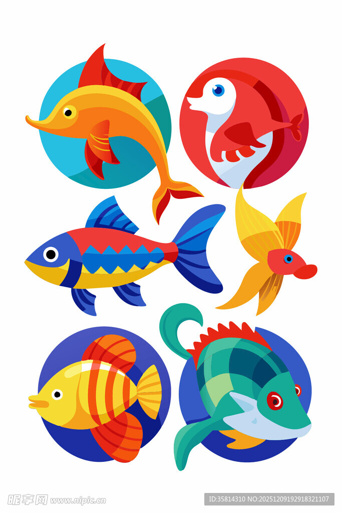 多彩海洋动物卡通图案
