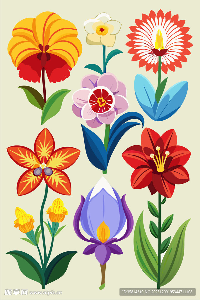 多彩手绘花卉图案集合