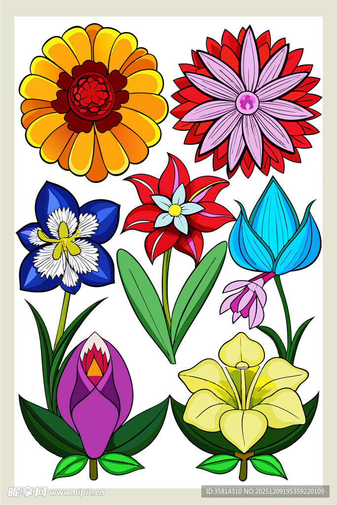 多彩手绘花卉图案集合