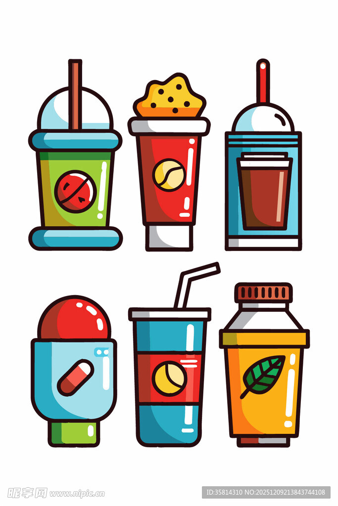 多样饮品插画集合