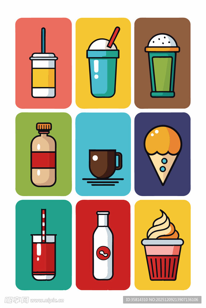 多彩饮品甜点图标集合