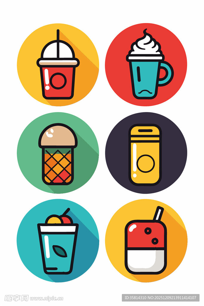 多彩饮品快餐图标集合